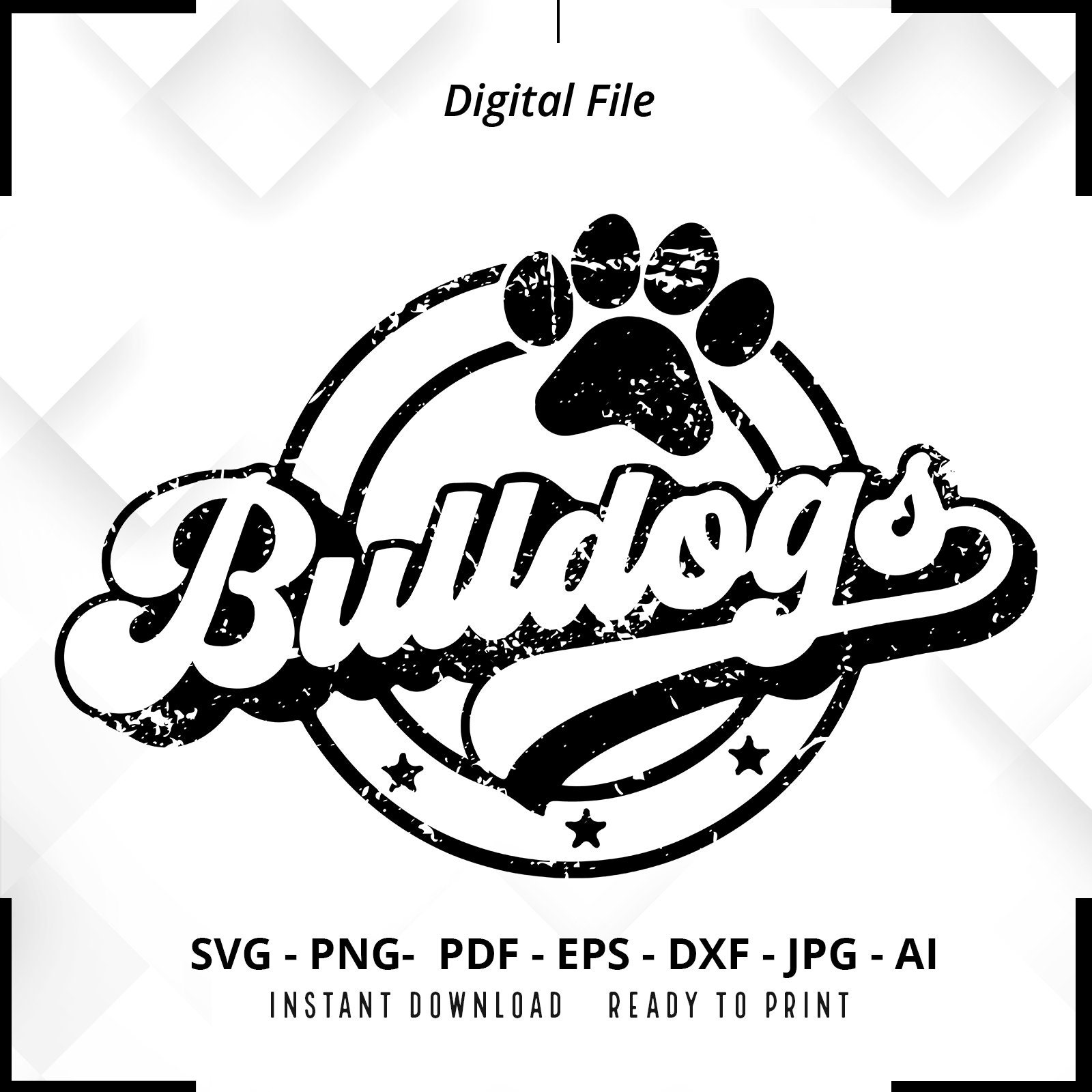 Bulldogs SVG PNG, Retro Mascot, Paw Design, Bulldogs Cheer ,Sport Shirt svg for Cricut, Team Pride, School Spirit DIY Projects