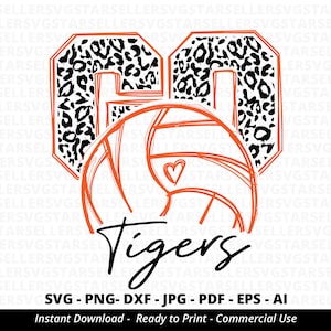 Go Tigers Volleyball SVG, Leopard Tigers Mascot, Volleyball Mom & Cheer Design, School Spirit for Cricut ,Silhouette