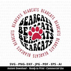Bearcats Paw SVG PNG, Bearcats svg,Stacked Bearcats Paw svg,Bearcats Cheer svg,Bearcats Mascot svg,Bearcats Mom svg,Bearcats Shirt svg