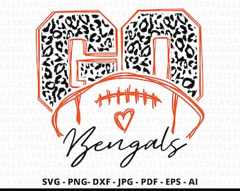 Go Bengals Football SVG PNG, Leopard Bengals Mascot SVG, School Spirit Cheer Cut File, Bengals Pride Cricut Design for Game Day