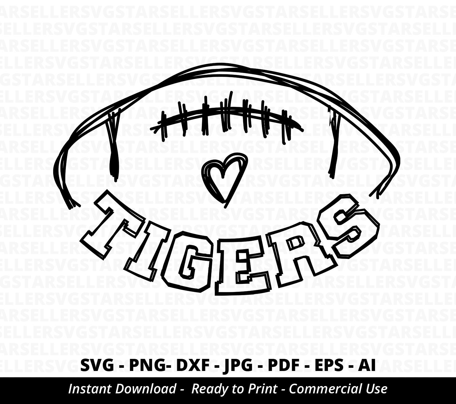 Tigers Football Svgtigers Svgteam Mascot School Team Etsy