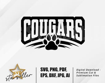 Cougars SVG PNG, Cougars Paw svg, Cougars Mascot svg, Cougars Cheer svg, Retro Cougars svg, Cougars Sport svg, Cougars Shirt svg, Cut File