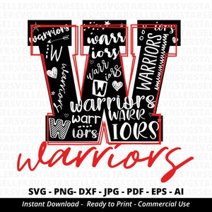 Warriors SVG PNG, Mascot Football Typography SVG for Cheer and Mom Shirts, Cricut School Spirit Cut File, Warriors Pride Design