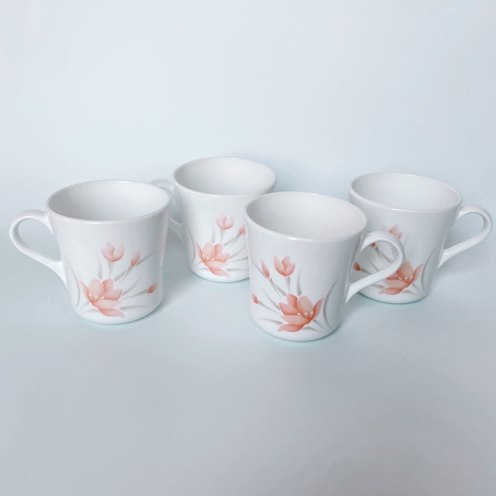 Corning Ware Vintage Peach Flower Mug Set of 4