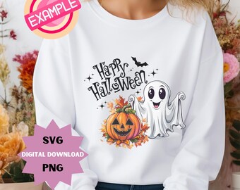 Ghost, Pumpkin Halloween SVG PNG, Spooky Vibes (Digital Download)