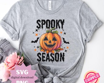 May include: Gray t-shirt with a black and orange pumpkin graphic and the text "Spooky Season".