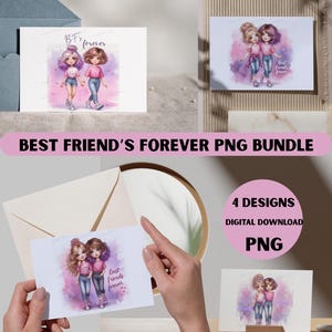 Meilleurs amis pour toujours PNG, jolies filles étreignant des cliparts, téléchargement numérique rose pastel et violet, conception de sublimation BFF, art autocollant amitié