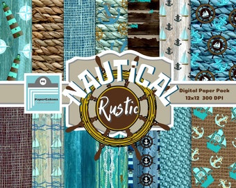 Nautical Rustic Digital Paper,Nautical Scrapbooking Paper,Nautical Collage Background Texture,Sailboat Anchor Digital Paper,INSTANT DOWNLOAD