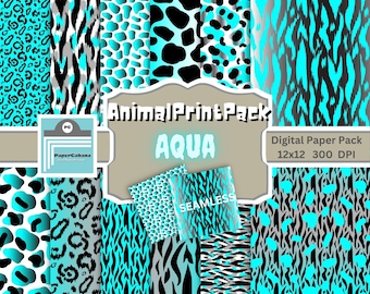 Animal Print Digital Paper,Aqua Turquoise Animal Print Seamless Paper,Aqua Blue Safari Backgrounds,Turquoise Leopard Paper,INSTANT DOWNLOAD