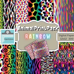 Carta digitale con stampa animale, Carta senza cuciture con stampa animale arcobaleno, Carta Safari arcobaleno, Scrapbook leopardo arcobaleno, Zebra arcobaleno, DOWNLOAD IMMEDIATO