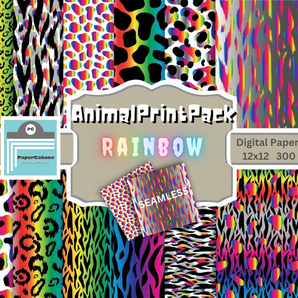 Animal Print Digital Paper,Rainbow Animal Print Seamless Paper,Rainbow Safari Paper,Rainbow Leopard Scrapbook,Rainbow Zebra,INSTANT DOWNLOAD
