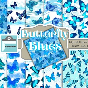 Blue Butterfly Digital Paper, Aqua Butterfly Paper, Turquoise Butterfly Collage, Butterfly Decoupage, Pastel Blue Butterflies, INSTANT DOWNLOAD