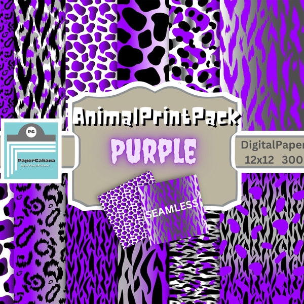 Animal Print Digital Paper,Purple Animal Print Seamless Paper,Purple Safari Paper,Leopard Print Scrapbooking,Cheetah Paper,INSTANT DOWNLOAD