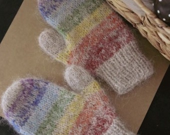 Rainbow Mittens, Hand-knitted Gloves for Kids, Wool and mohair fiber mittens, Gift for Christmas, Sizes available