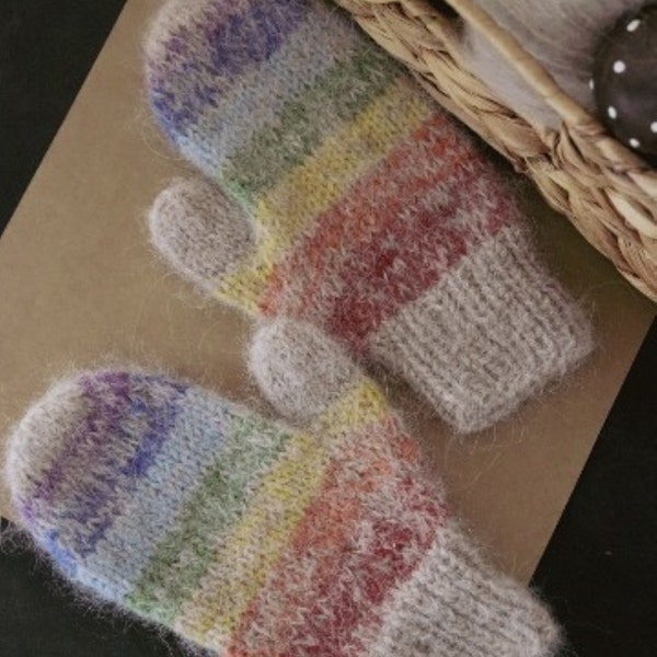 Regenbogen Handschuhe, Handgestrickte Handschuhe für Kinder, Wolle und Mohair Faser Handschuhe, Geschenk für Weihnachten, Größen erhältlich