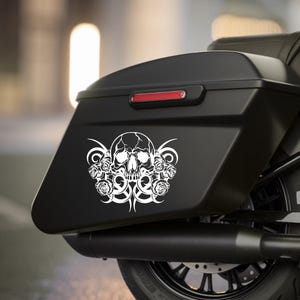 Bold Skull with Roses Vinyl Decal – Gothic Floral Skull Sticker for Cars, Motorcycles, Laptops, and Coolers
