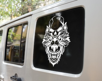 Skull and Wolf Vinyl Decal - Color and Size Options