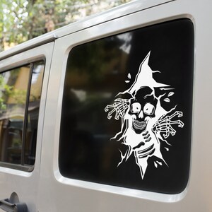 Skull Busting through Cracked Window Decal- Customize Your Car or laptop ! Color and Size Options Available