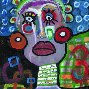 Abstract Original Art Print; Abstract Original Face Art; Original Abstract Face Art; Outsider Art; Whimsical Face Art; Fantasy Abstract Face
