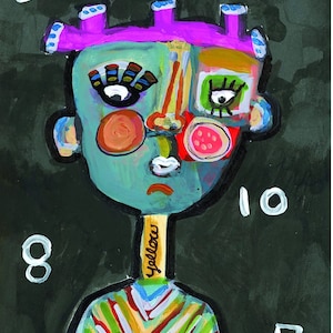 Abstract Original Face Art; Original Abstract Face Art; Outsider Art; Whimsical Face Art; Fantasy Abstract Face Art;Abstract Figure Face Art