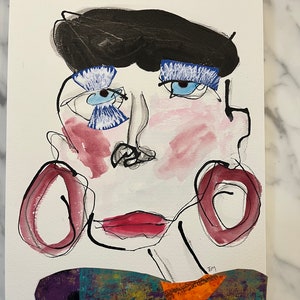 Abstract Original Face Art; Original Abstract Face Art; Outsider Art; Whimsical Face Art; Fantasy Abstract Face Art;Abstract Figure Face Art