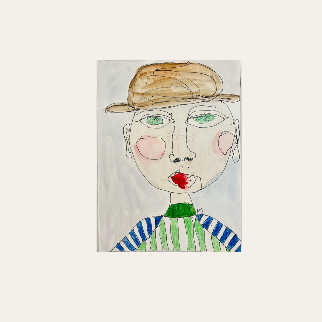 Bowler Hat Man Abstract Portrait Painting, Original Art (5x7) - Etsy