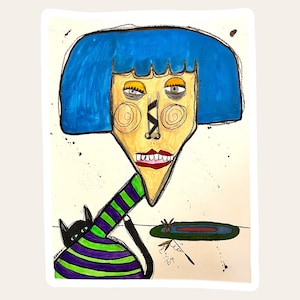 Abstract Original Face Art; Original Abstract Face Art; Outsider Art; Whimsical Face Art; Fantasy Abstract Face Art;Abstract Figure Face Art