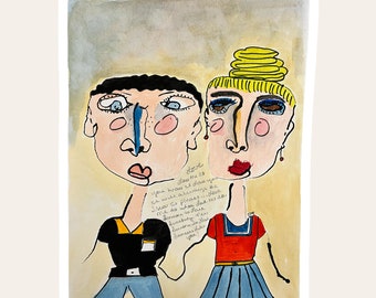 May include: A watercolor painting of two people with colorful faces and handwritten text that reads "Love you me do you know I love you I will always be there to please you. I'm so please...love someone to love. Somebody new someone you someone you someone you."