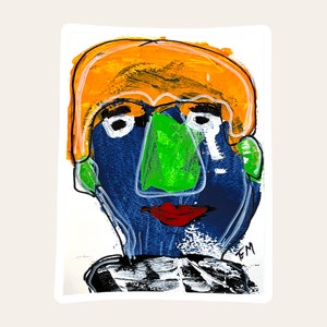 Abstract Original Face Art; Original Abstract Face Art; Outsider Art; Whimsical Face Art; Fantasy Abstract Face Art;Abstract Figure Face Art