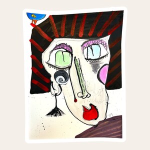 Abstract Original Face Art; Original Abstract Face Art; Outsider Art; Whimsical Face Art; Fantasy Abstract Face Art;Abstract Figure Face Art