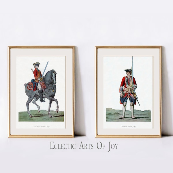 Vintage Military Soldier Art Prints British US Army Wall Decor Pair Of Art Posters