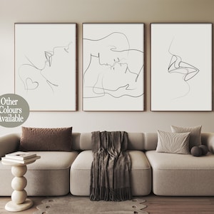 Set von 3 Liebhaber Linie Zeichnungen Moderne Neutral Figur Wand Kunst Galerie Wand Dekor Paar Linie Kunst Jahrestag Poster Minimalistische Schlafzimmer Geschenk