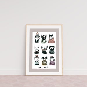 Cats Nursery Print, Kids Bedroom Wall Prints, Childrens Cat Poster, Cool Boys Wall Art, Cute Cat Prints, Girls Playroom Animal Wall Decor