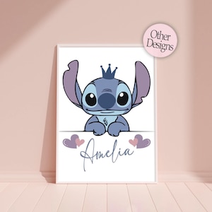 Lilo & Stitch Lilo Stitch Kunstdruck Lilo Stitch Mädchen Schlafzimmer Rosa Wandkunst Ohana Angel Stitch Poster Name Kinderzimmer Dekor Geschenk für Sie