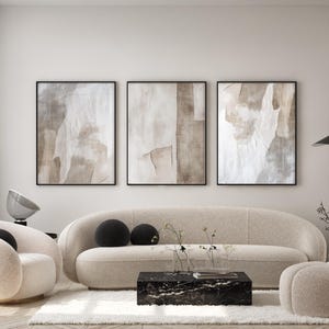 Juego de 3 impresiones abstractas, pósteres abstractos neutros, arte de pared beige y blanco, decoración en tonos suaves y neutros, arte minimalista para dormitorio y sala de estar (tamaño A2/A3)
