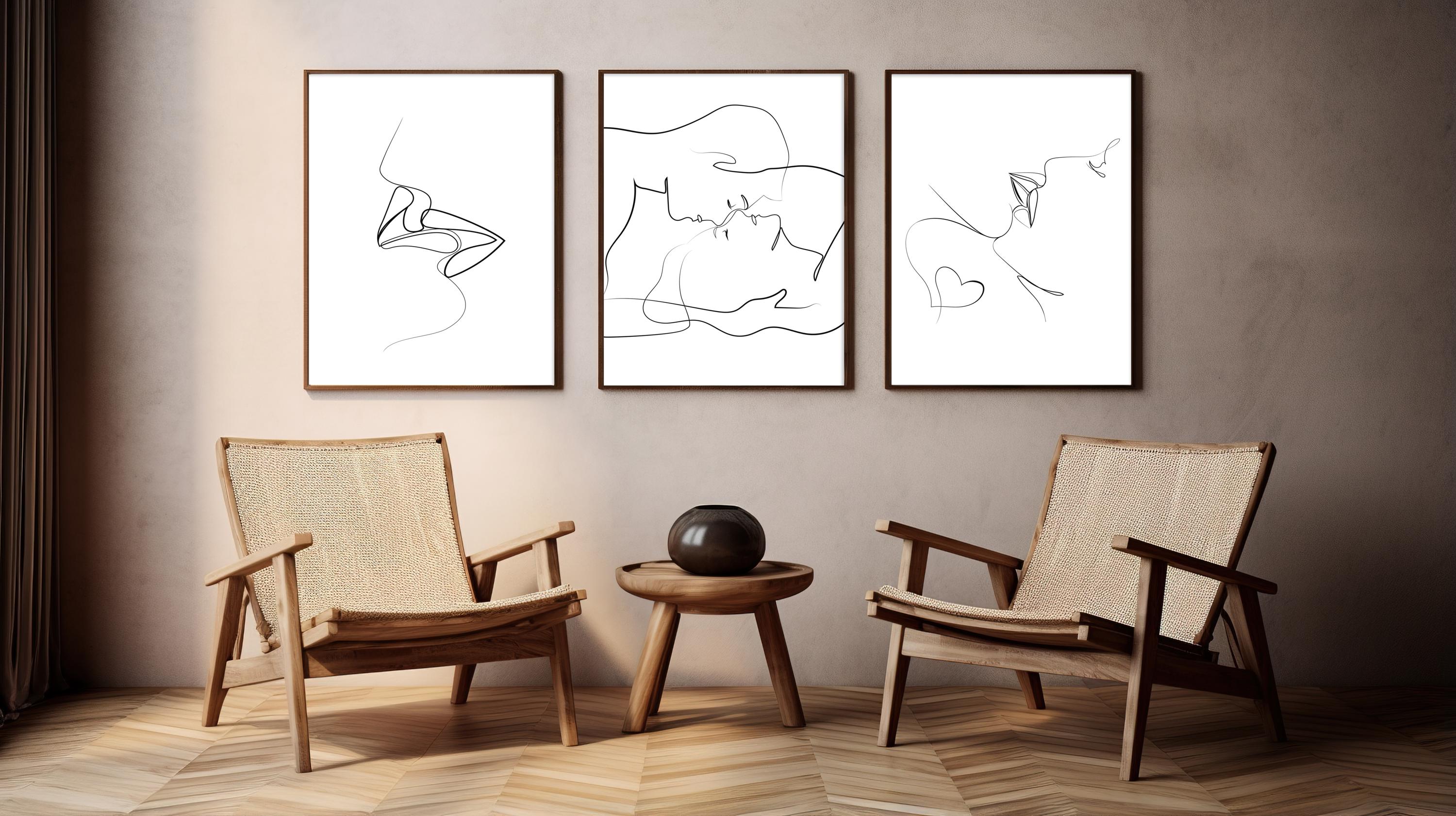 Set of 3 Minimalist Couple Line Art Prints Romantic Bedroom Wall Decor ...