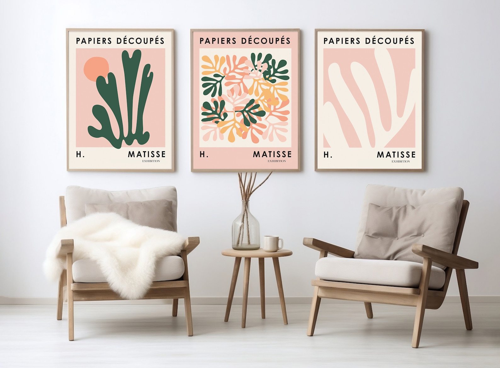 Set of 3 Henri Matisse Floral Art Prints Pink Abstract Wall Art A2 A3 ...