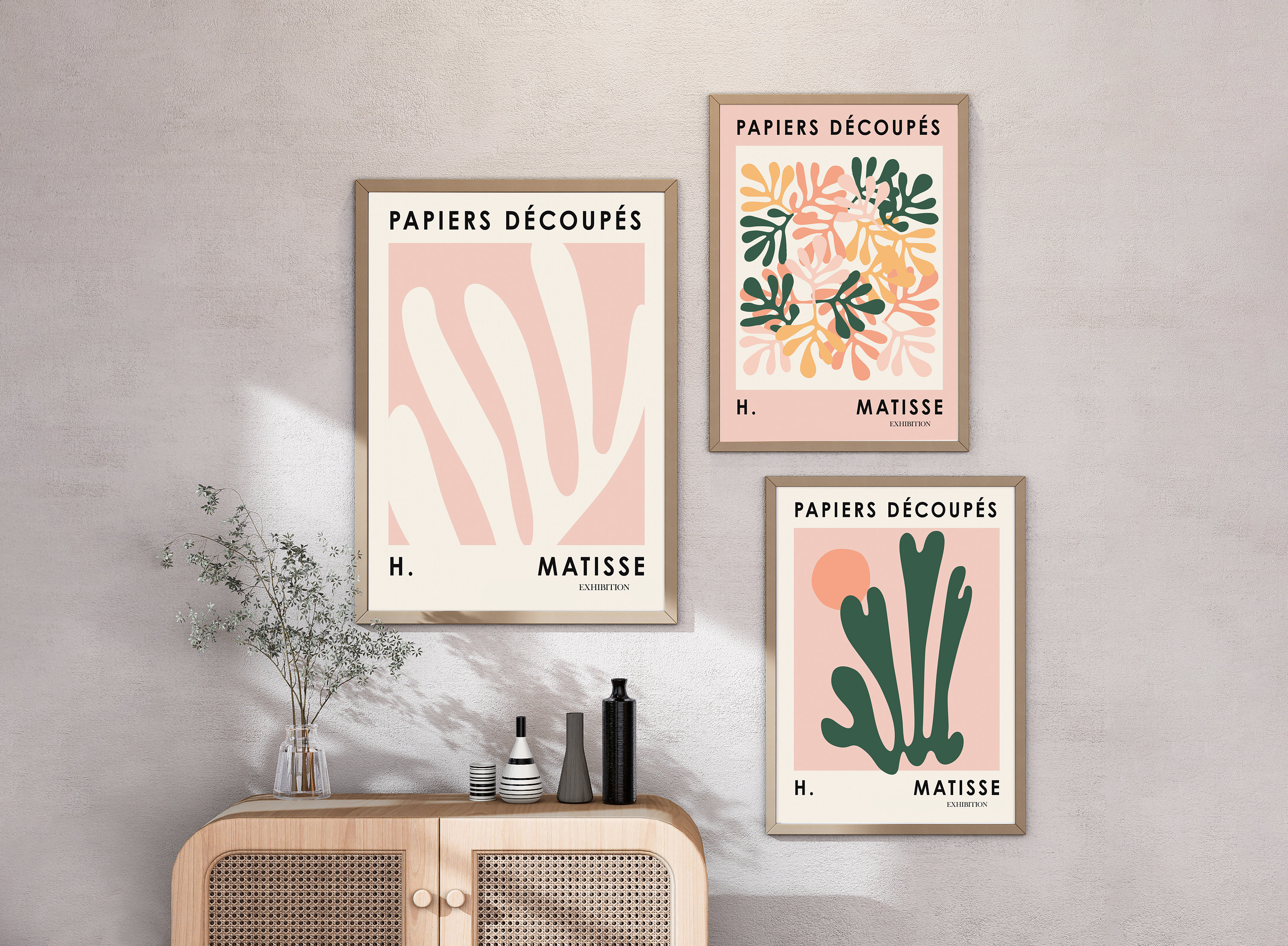 Set of 3 Henri Matisse Floral Art Prints Pink Abstract Wall Art A2 A3 ...
