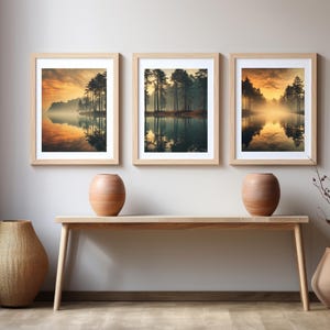 Sunset See Art Prints 3er Set Landschaft Wand Kunst Baum Natur Foto See Wasser Scape Art Landschaft Wald Poster Natural Home Decor