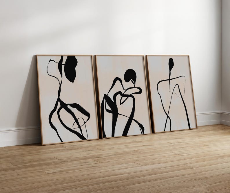 Set of 3 Abstract Female Figure Art Prints – Modern Neutral Wall Decor ...