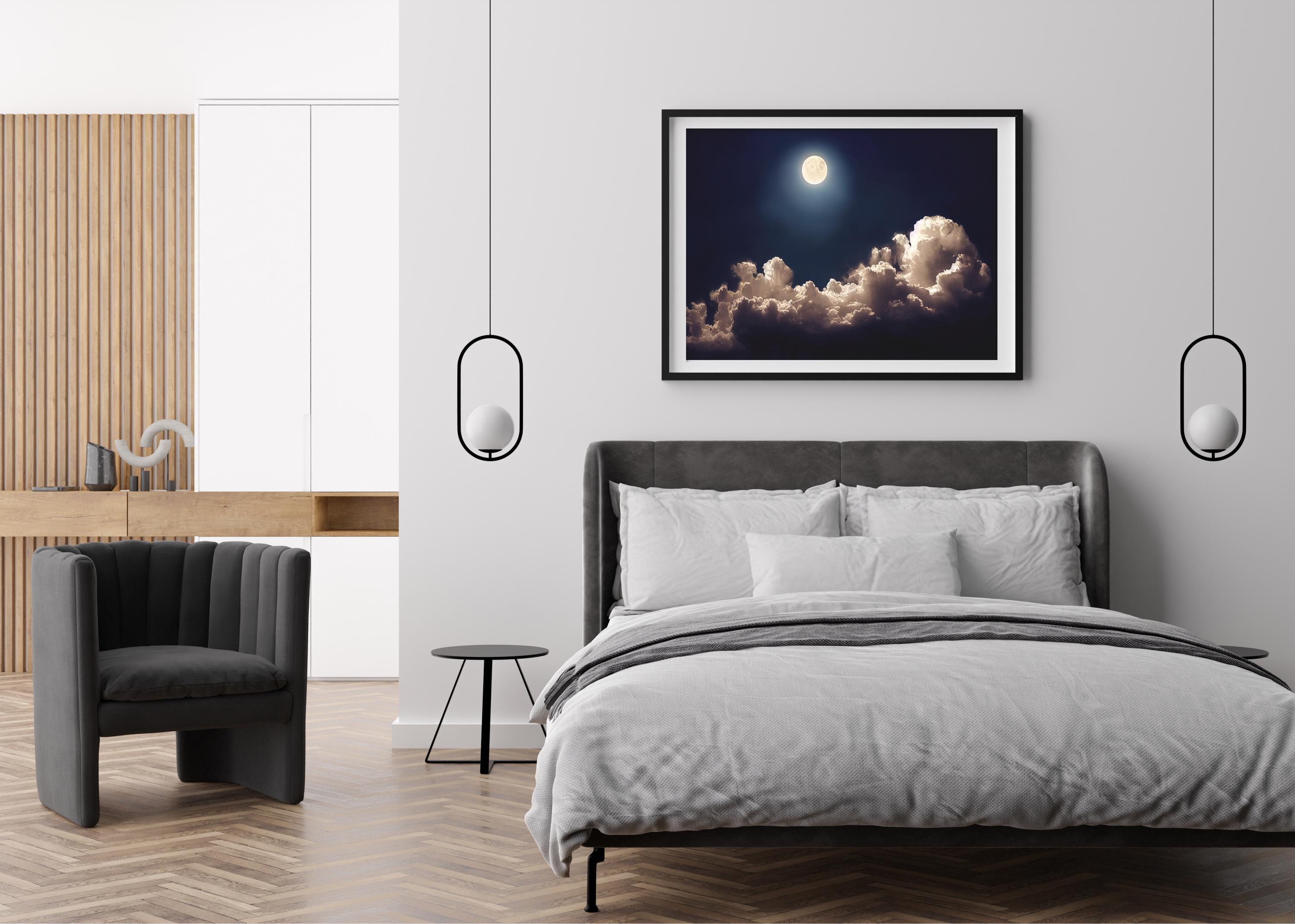 Night Sky Art Print Moon & Clouds Poster Mystical Sky Scene Landscape ...