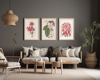 Set vintage tropische botanische prints: Victoriaanse bloemenmuurkunst