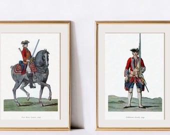 Vintage Military Soldier Art Prints, Brytyjska Armia USA, Dekoracja ścienna, Para plakatów artystycznych