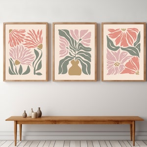 Conjunto de Gravuras de Arte Botânica: Decoração de Parede Abstrata com Tema Floral