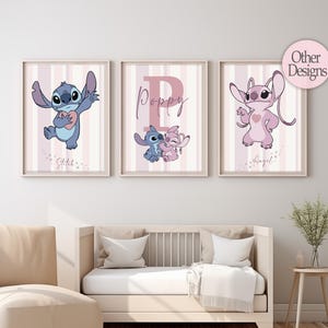Personalised Lilo & Stitch Print Set Of 3 Stitch Nursery Decor Ohana Wall Art Angel Poster Stitch Print Girl Room Decor Lilo Stitch Poster