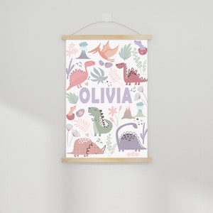 Personligt dinosaurietryck för flickor, rosa dinosaurieposter för barnrum/barnrum/sovrum bild 8