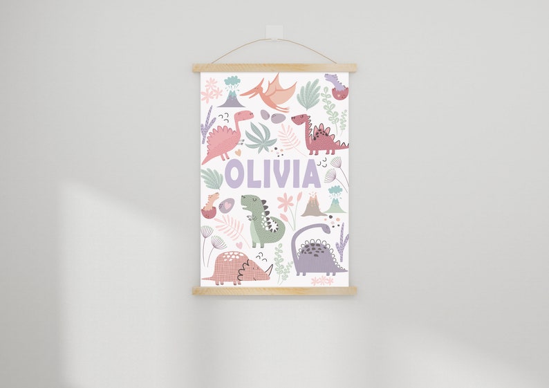 Personligt dinosaurietryck för flickor, rosa dinosaurieposter för barnrum/barnrum/sovrum bild 8