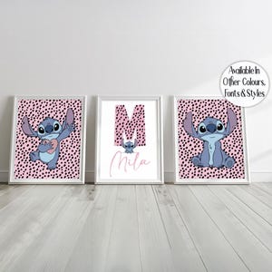 Personalised Lilo & Stitch Print Set Of 3 Stitch Dalmatian Nursery Decor Spotty Wall Art Angel Poster Stitch Print Girl Decor Stitch Gift