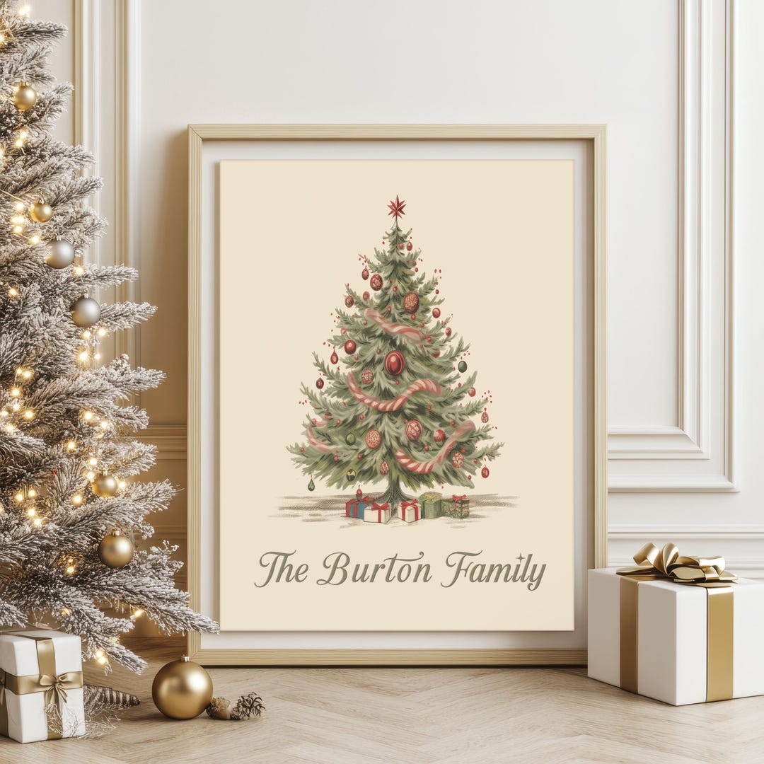 Christmas Tree Family Print Vintage Personalised Festive Tree Poster ...