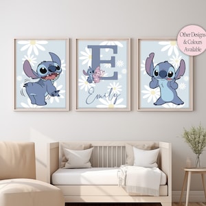 Lilo & Stitch Print 3er Set Stitch Gänseblümchen Kinderzimmer Dekor Ohana Wand Kunst Engel Poster Stitch Print Mädchen Decor Lilo Stitch Poster
